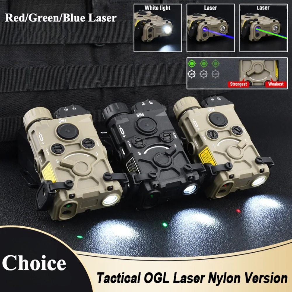 Industrial Laser Gun - 戦術用OGLナイロン製プラスチックLED懐中電灯、赤緑青レーザー指示器、ホワイトストロボ、スイッチ付きガンアクセサリー、20mmレール対応
