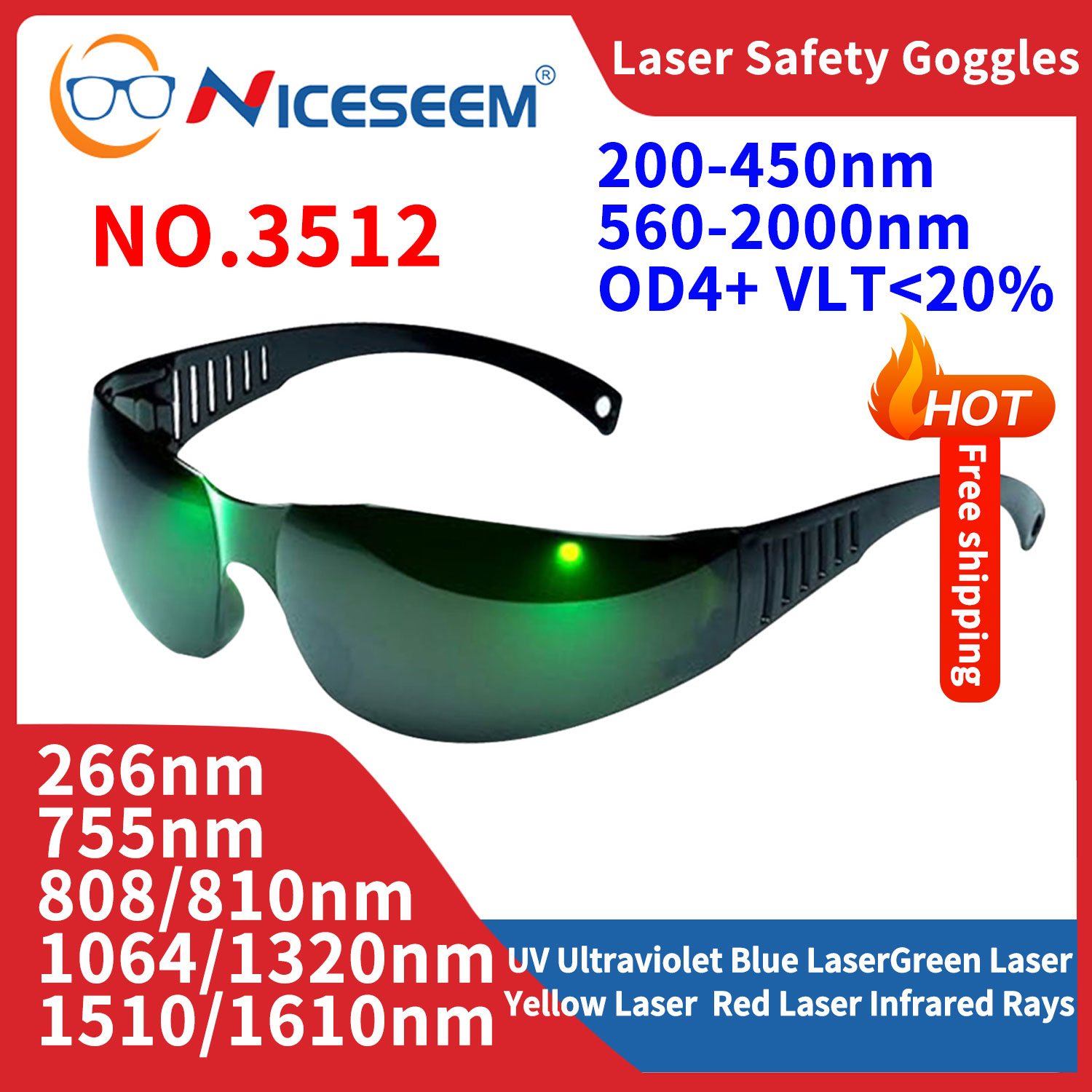 放射線防護メガネ,UV安全赤外線レーザーレンズ,美容液,溶接 - Laser Safety Goggles のレビューと価格